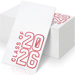100pcs Class of 2026 Graduation Napkin Congrats Grad Disposable Paper Cocktail Napkin Hand Towels for 2026 High School University College Graduation Party Decorations (White Red)