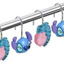 CTOHN 8-Piece Blue Cute Shower Curtain Hooks, Decorative Stainless Steel Shower Hangers Rings for Bathroom