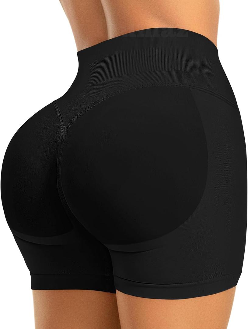 Ieumaz Women's Seamless Scrunch Butt Lifting Workout Shorts Hidden Scrunch Mid Low Waist Yoga Shorts with Tummy Control (Black, M)