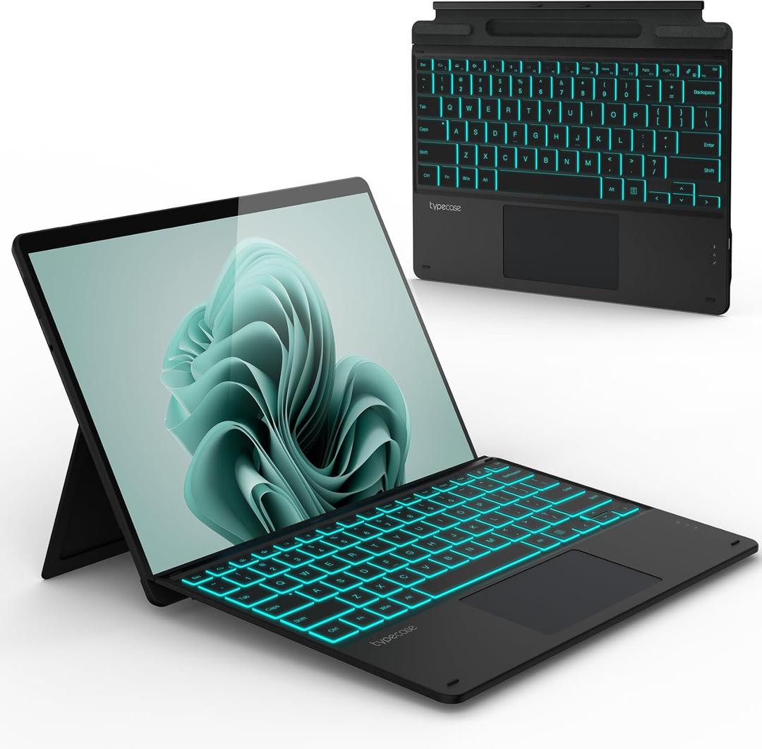typecase Surface Pro 9 Keyboard, Compatible with Surface Pro 11 10 9 8 X, 13 Inch Wireless Type Keyboard with 11-Color Backlit & Pen Holder - Matte Black