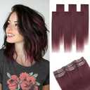 Clip in Short Hair Extensions Real Human Hair,Prokyvity Short Hair Extensions Clip ins,Mini Hairpieces for Volume & Highlights,Seamless & Invisible Design,6 Pieces 31g 10 inch Wine Red