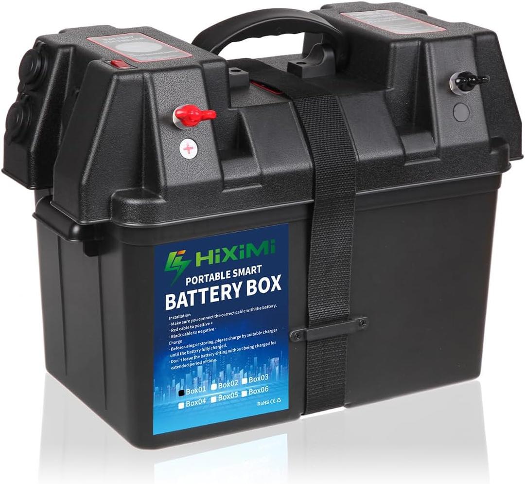 12V Battery Box Outdoor Portable Multifunction Battery Tray Cases for Marine Boat RV Camping Travel Lead acid AGM Lithium LiFePO4 Battery Plastic Boxes(Battery not Include)