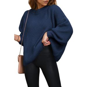 PRETTYGARDEN Womens Sweaters Spring 2026 Oversized Chunky Knitted Pullover Sweater Casual Long Sleeve Crewneck Cute Sweaters (Small, Navy)