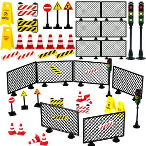 City Road Signs Bricks Accessories, Construction Site Street Signs, Mini Traffic Cones & Crosswalk Signal Toys for Kids Building Blocks Toys for Boys