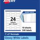 Avery Glossy White Rectangle Labels, Sure Feed Technology, 1" x 2", 240 Glossy White Labels, Print-to-The-Edge, Permanent Adhesive, Laser/Inkjet Printable