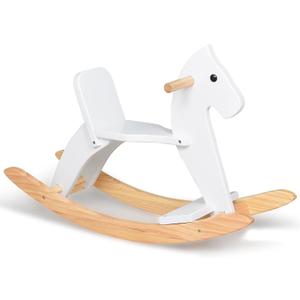 Wooden Rocking Horse Baby Ride On Toy for Toddlers Solid Wood Classic Design with Comfortable Pedal and Safe Backrest Ideal Gift for Kids (Classic, White), 31.5*9.8*20.5