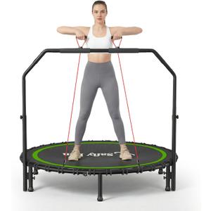 40''/45''/50'' Rebounder Trampoline for Adults, 450-550 lbs Foldable Mini Trampoline with Handle  Indoor Outdoor Fitness Trampoline with Resistance Bands for Cardio, Balance & Family Exercise (Black-Green)