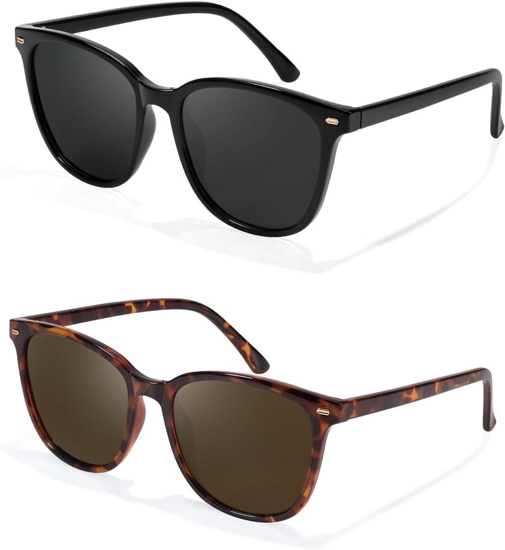 Myiaur Polarized Sunglasses for Women, Trendy Square Shades with UV400 Protection Sun Glasses for Daily (2 Pack)