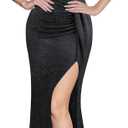 VFSHOW Womens Sexy Deep V Neck Ruched High Slit Formal Prom Maxi Dress 2023 Cold Shoulder Special Occasion Evening Long Gown (Small, Sparkly Black-c)