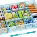 Marbrasse Expandable Desk Drawer Organizer, Mesh Drawer Organizer Tray with 10 Adjustable Compartments, Desk Organizers and Accessories for Office Supplies, Makeup & Vanity (Expandable-Blue)