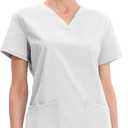 Cherokee Scrubs for Women V-Neck Top, 3 Pockets, Fade Resistant, Soft Stretch Fabric with Shirttail Hem & Side vents - WW665 (Small, White)