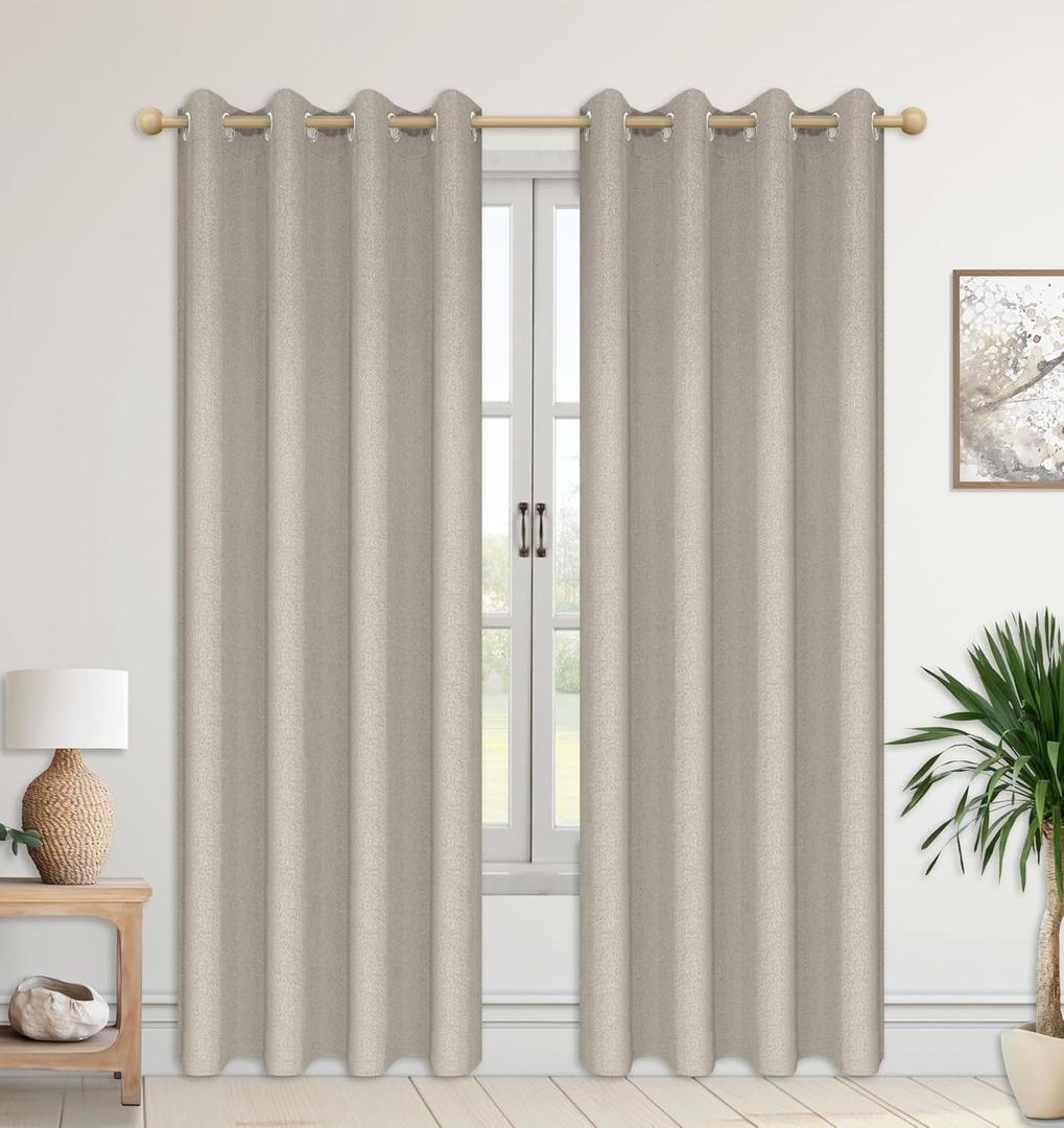 Blackout Curtains for Bedroom  2Pcs Home Decor Linen Curtains with Full Light Blocking  1.6 Inch Grommets Black Out Shade for Window Thermal Curtains  Cream, W52 x L84