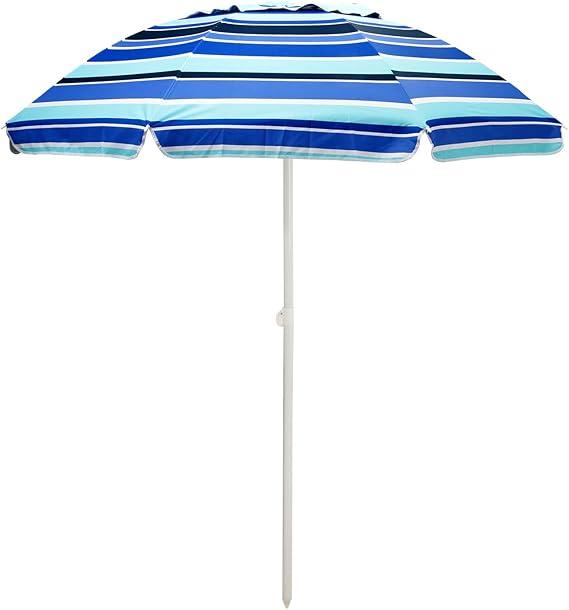 SUNNYFEEL Beach Umbrella 6ft, Portable Outdoor Umbrellas with Carry Bag Sand Anchor Push Button Tilt Pole UPF50+ UV Protection Windproof Sunshade Parasol for Beach, Patio, Yard, Garden (Blue)