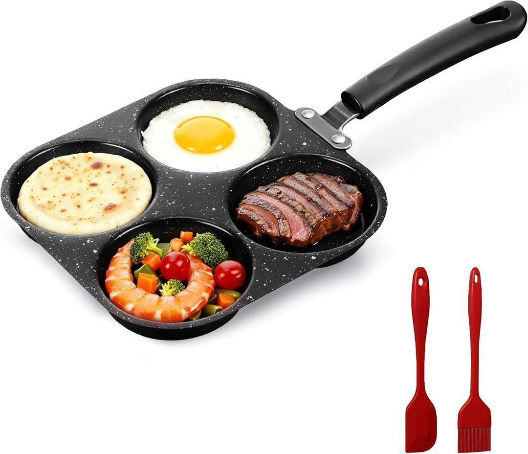 Puraville Egg Frying Pan, 4-Cup Nonstick Granite Omelette Skillet Pancake Pan and Healthy Egg Cooker Suitable for Gas Stove and Induction Cookware (Circular pattern)