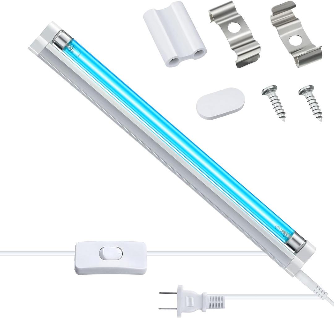 Qualirey 1 Pack UV Lamp Ozone Free, 253.7nm Wavelength UVC Germicidal Lamp 110V with ON/Off Switch Cord, Plug, Connector and Screw Tools for Closet/Cabinet/Bathroom (6w)