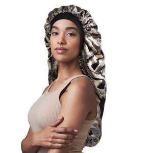 Jumbo Satin Cap Curly Hair Bonnet for Sleeping (X-Large, Black Leopard)