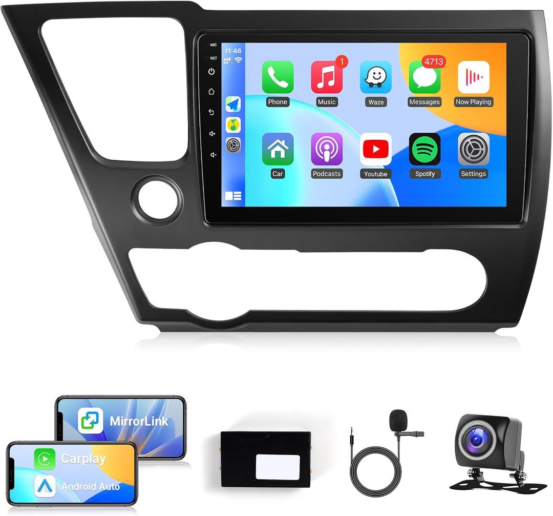 Naifay Android Car Radio for Honda Civic (NonJ.B.L Version) 2013 2014 2015 2016 2017 Stereo with CarPlay Android Auto, 9inch Touch Screen for Civic Car Stereo Bluetooth GPS WiFi SWC+MIC Can Bus