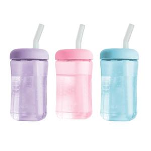 The First Years Squeeze & Sip Toddler Straw Cups - Squeezable Transition Sippy Cup with Silicone Straw - Toddler Feeding Supplies - Pink/Purple/Blue - 7 Oz - 2 Count - Ages 6 Months and Up