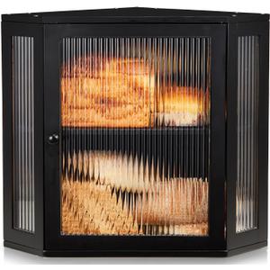 BRONYPRO Double Layer Corner Bread Box for Kitchen Counter with Height-adjustable Partition, Large Black Bamboo Wooden Bread Box for Multiple Loaves, Modern Breadbox for Kitchen Countertop