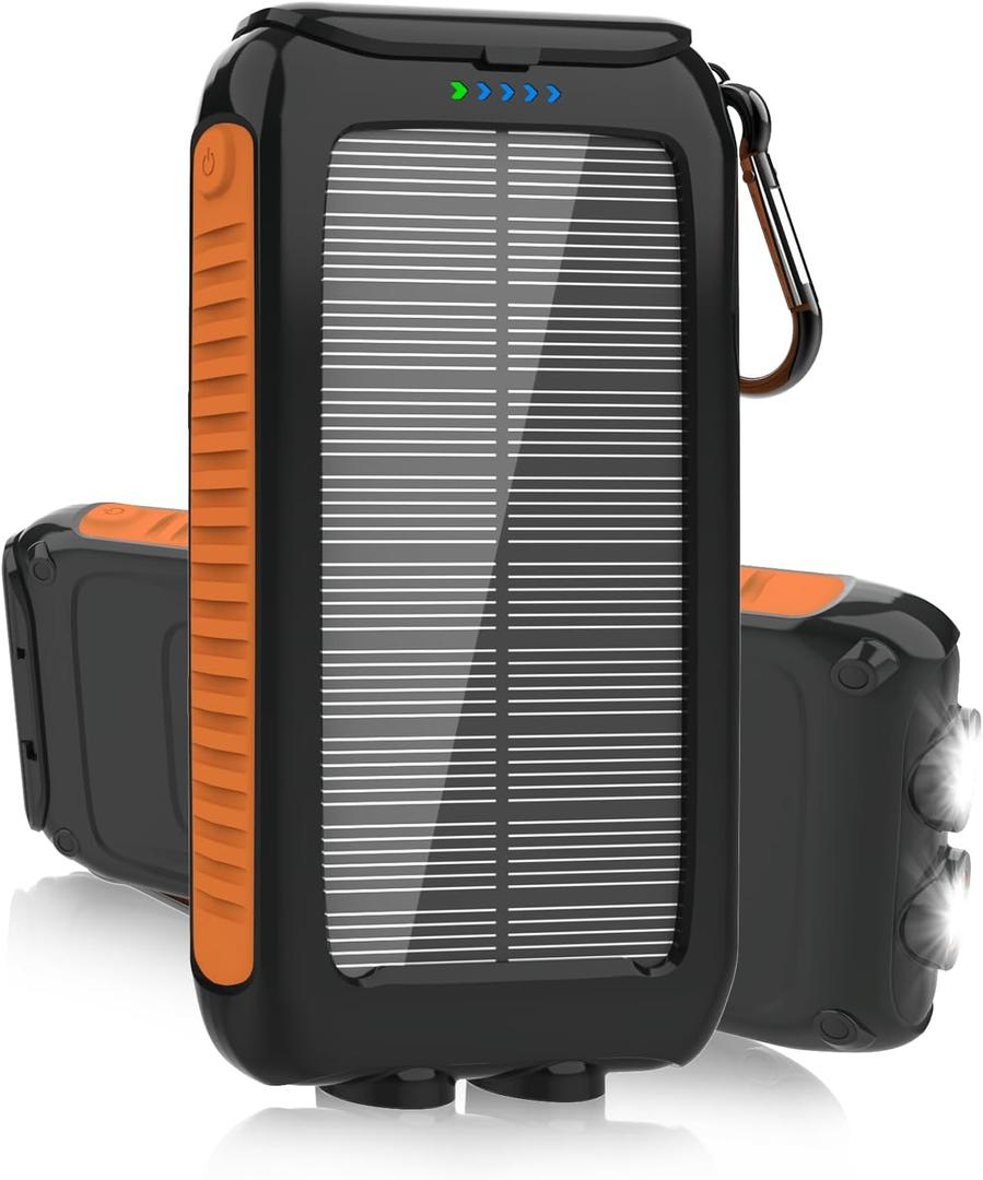 Solar Charger Power Bank 49800mAh - Portable Fast Charging Power Bank with Type-C & Dual USB Ports, Compatible with iPhone, Samsung & More, Waterproof Solar Panel for Camping, Hiking, and Outdoor Use (Orange)