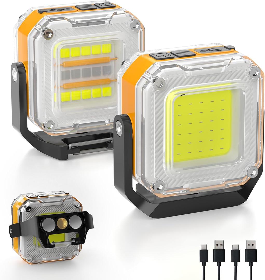 Rechargeable Work Light, 2Pack 1200LM Double-Sided Portable Work Lights with 8 Modes, Magnetic Inspection Light with 1/4" Tripod Mount, 360 Rotatable Stand for Car Repair, Garage, Emergency