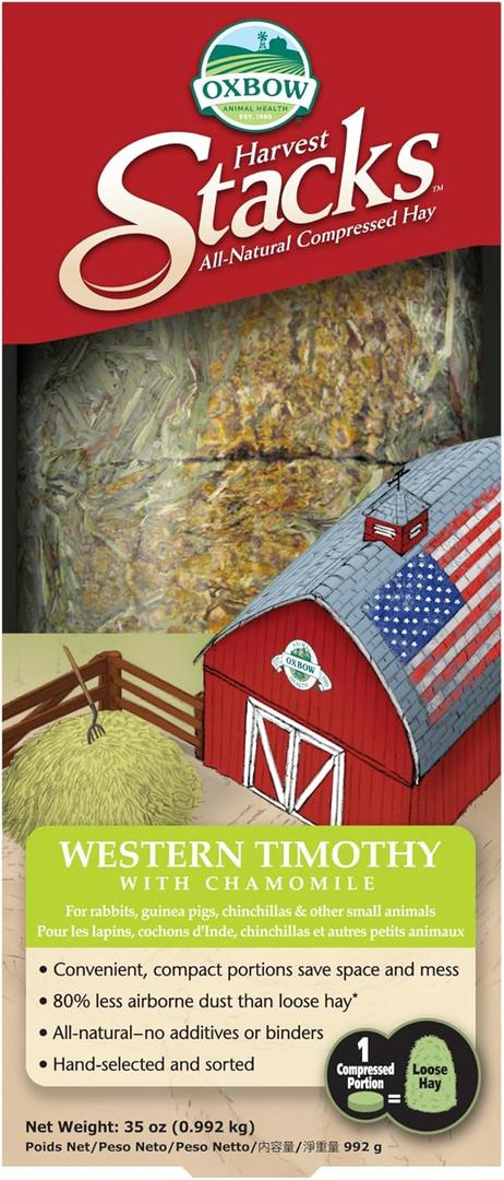 Oxbow Harvest Stacks, Western Timothy Hay with Chamomile, Guinea Pig Hay, Small Pet Bunny Supplies, Western Timothy for Rabbits, Guinea Pigs, Chinchillas, Hamsters & Gerbils, 35 oz. (35 Ounce (Pack of 1))