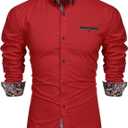 COOFANDY Mens Dress Shirt Long Sleeve Casual Button Down Paisley Shirts Party Wedding Dress Shirt (Red)