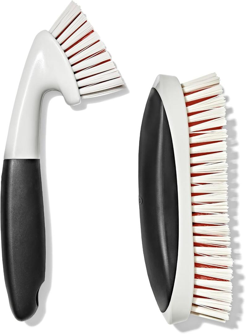 OXO Good Grips Grout Brush & Heavy Duty Scrub Brush Combo Set; Tough, Durable bristles Cut Through Grime and Soap Scum; Ideal for Tubs, Tile Walls, Countertops and Floors