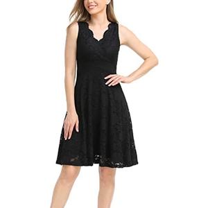 MISS MOLY Women's Floral Lace Overlay Fit and Flare Dress Sexy V-Neck Knee Length Elegant Party Wedding Dress, Size Small