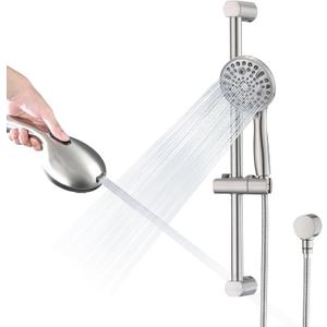 Hand Shower with Slide Bar, High Pressure 10 Setting Handheld Shower Head, Adjustable Height 24" Slide Bar, Wall Supply Elbow and 6.6ft Extra Long Shower Hose - Brushed Nickel (Brushed Nickel)