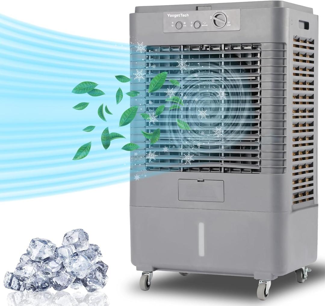 37" Evaporative Air Cooler 3000 CFM, 8 Gal Water Tank, 3 Speeds, Oscillating Cools up to 720 Sq. ft, Portable Industrial Swamp Water Cooler for Outdoor Commercial Factory - Gray 37" Evaporative Air Cooler 3000 CFM, 8 Gal Water Tank, 3 Speeds, Oscillating Cools up to 720 Sq. ft, Portable Industrial Swamp Water Cooler for Outdoor Commercial Factory - Gray