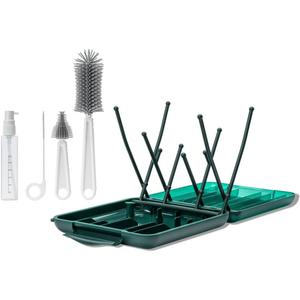 Willow Travel Cleaning Kit & Drying Rack - 5-Pack Cleaning Rack and Brushes for Breast Pump Parts and Bottles - Breastfeeding Essential (Green)