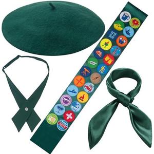 GHGMAO Girls Scout Costume Set - 24pcs Morale Badges Patches Green Beret Scout Sash Neck Scarf and Bowtie for Women Halloween Costume Party Dress Up