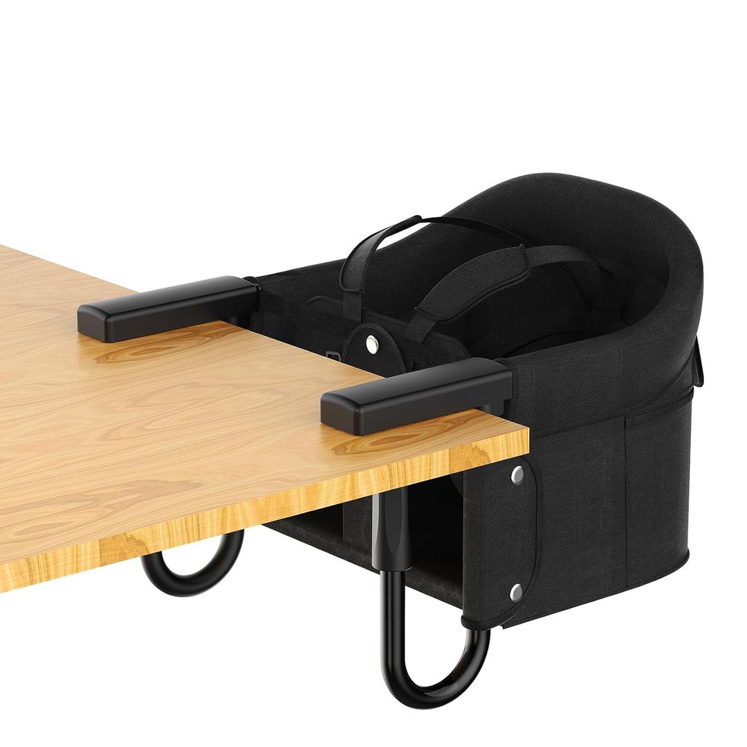 Portable Hook On High Chair for Babies & Toddlers from 6-36 Months,Clip On Baby Seat for Table,Fits Tables 0.8" to 3.5" Thick,Easy Clean Feeding Chair with Carry Bag for Travel,Black