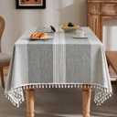 ZeeMart Contrast Linen Table Cloth Rectangle Table Cloths 60x84 Inch Mid-Stripe Grey, Farmhouse Style Heavy Weight Grey Tablecloth, Water Resistant Burlap Tablecloths