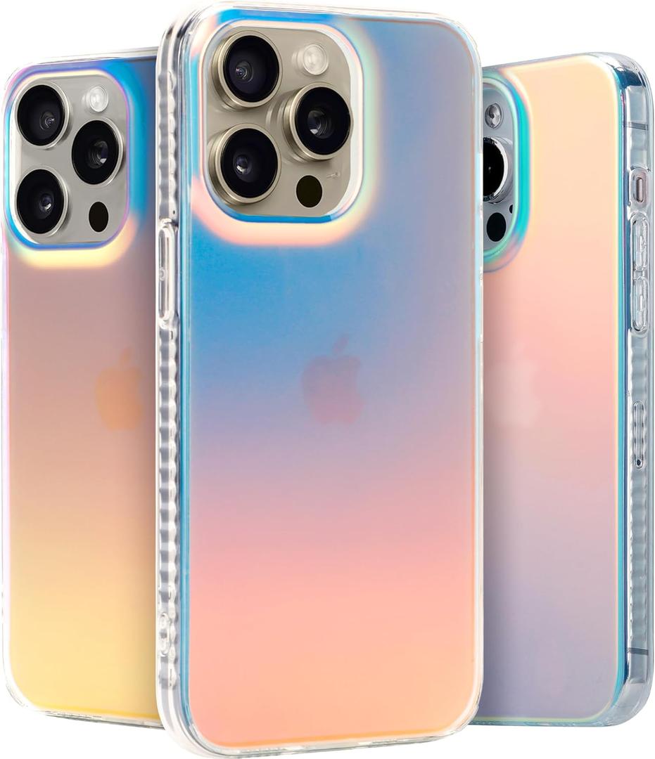 LONLI Hue - for iPhone 14 Pro Case - Fluorescent Coloful Holographic Iridescent Phone Case - [360 Shock-Absorbent Bumper] - Cute, Unique and Aesthetic Phone Cover for Women and Girls