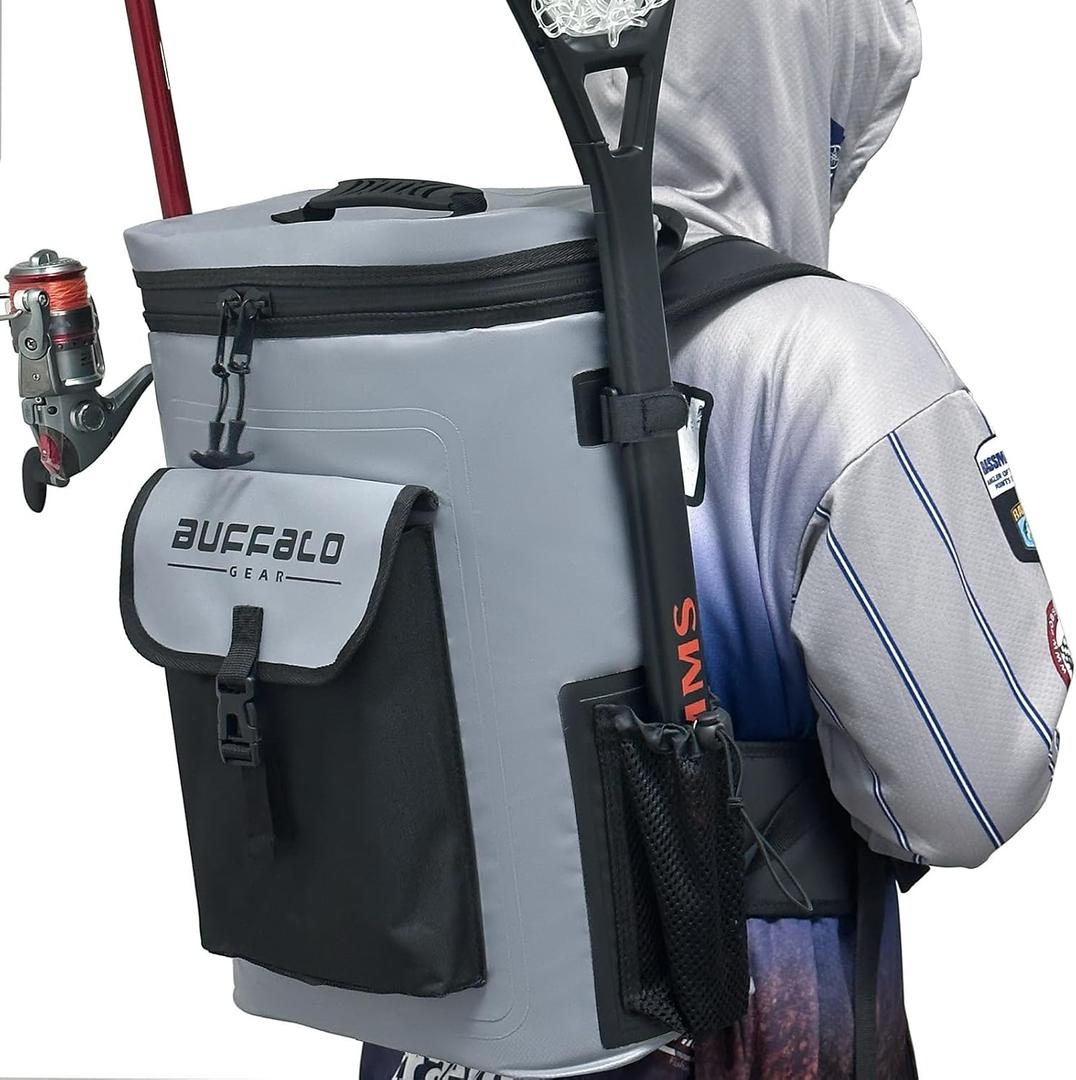 Buffalo Gear Fish Cooler Backpack 32Qt Waterproof Fishing Backpack Cooler Portable Fish Bag, Keep Ice Cold More Than 24 Hours