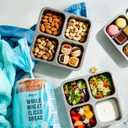 3 Pack Stainless Steel 4 Compartment Snack Containers with Lids, Reusable Divided Lunch & Food Storage Containers for Work, Travel (Pink, Yellow, Blue)