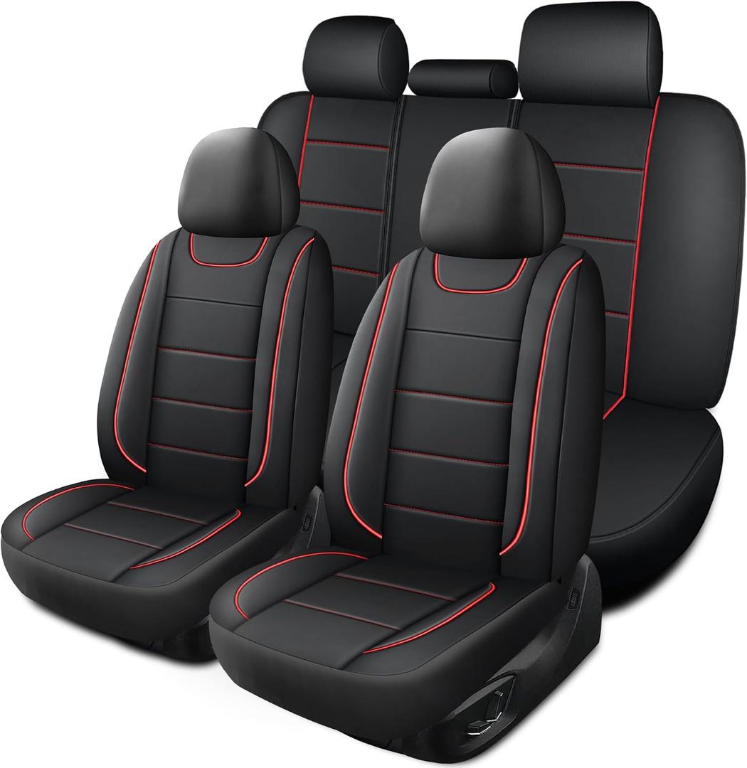 HChengkikz Car Seat Covers, Quilting Leather Seat Covers Full Set, Waterproof Faux Leather Automotive Seat Covers for Cars, Universal Car Seat Protectors Fit for Suvs, Trucks, Airbag Compatible