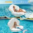 Inflatable Seashell Pool Float, Inflatable Shell Float with Pearl Ball Perfect for Children's Birthday Parties, Summer Beach Parties, Birthday Decor and Photo Prop, Equipped with Hand Pump