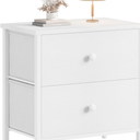 BOLUO White Nightstand 2 Drawer for Bedroom,Small Night Stand with Fabric Drawers End Table Modern