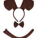 Kirei Sui Dachshund Brown Dog Puppy Headband Bow tie Tail 3-Piece Costume Halloween Dress Up Kit for Kids and Adults