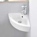 Small Corner Bathroom Sink - White Triangle Porcelain Ceramic Wall Mount Vessel Sink, Above Counter Design with Single Faucet Hole & Overflow