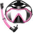 Snorkeling Gear for Adults, Dry Adult Snorkel Set HD Panoramic View Snorkel Mask Set, Anti-Leak and Anti-Fog Scuba Diving Package for Snorkeling Scuba Diving Travel (Pink)