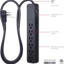 GE Pro 6-Outlet Surge Protector, 4 Ft Extension Cord, 840 Joules, Power Strip, Flat Plug, Integrated Circuit Breaker, Wall Mount, UL Listed, Black, 37051