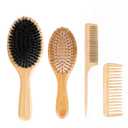 4 PCS Bamboo Hair Brushes Set,Boar Bristle and Detangling Combs,Hair Care Tools with Natural Bristles, Birthday Gift for Family Friend Women Men Mother Hairbrush Kit