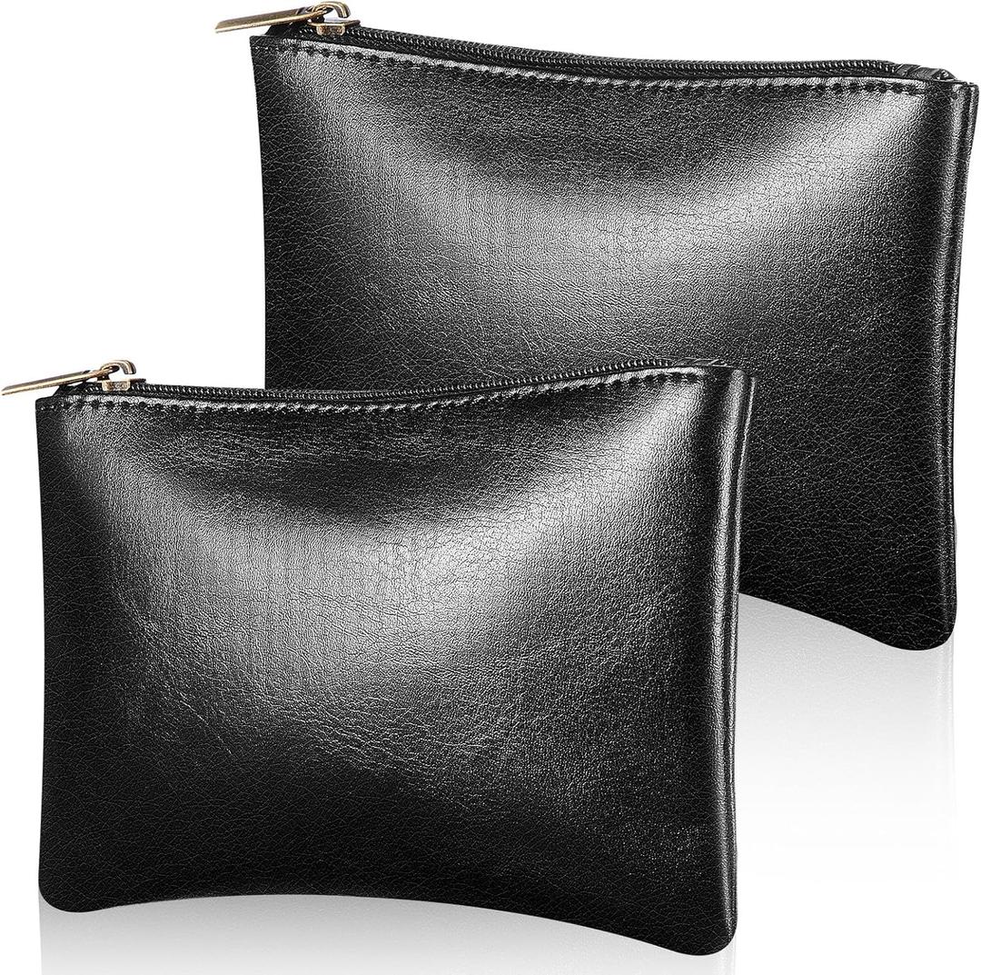 2 Pcs Leather Pouch Bag with Zipper Rolling Storage Case Small Leather Pouch Holder Case for Tool Carrying