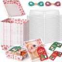 Yaomiao 50 Pcs Christmas Charcuterie Boxes with Ropes Cards, Christmas Food Box with Clear Lids, Disposable Paper Bakery Square Dessert Containers for Xmas Party Favor Cookie Cake Sandwich (Canes)