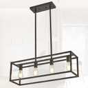 Farmhouse Rectangle Chandeliers for Dining Rooms, Modern Linear Hanging Light Fixture Matte Oil-Rubbed Bronze 4-Light Industrial Pendant Lighting for Kitchen Island