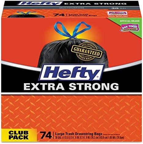 Hefty E85274CT Ultra Strong Tall Kitchen & Trash Bags, 30-Inch x 33-Inch, 30 gal, Black, 222/Carton
